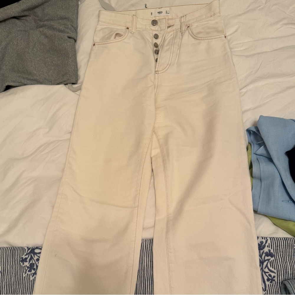 Cream Wide-Leg Jeans